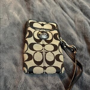 Coach Monogram Black and Cream Wristlet